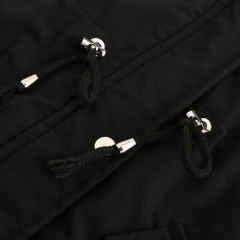 Black Brown Fur Collar Drawstring Waist Warm Hooded Parka Coat TQK280130-2B