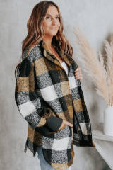 Black Zipper Side Pockets Plaid Overcoat LC859014-2