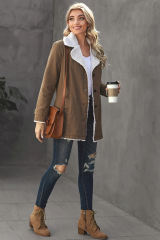 Khaki Lapel Collar Button Fleece Jacket LC8511336-16