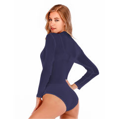 Navy Blue Sheer Mesh High Collar Long Sleeve Bodysuit TQK550286-34