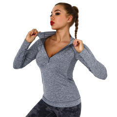 Dark Gray Quick Dry Zipper Knit Tight Yoga Tops TQE91363-23