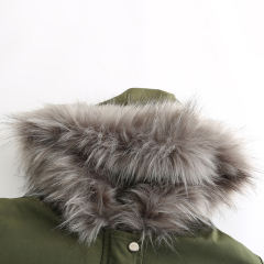Army Green Fur Collar Drawstring Waist Warm Hooded Parka Coat TQK280130-27