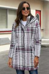 Gray Vintage Plaid Cotton Quilted Trench Coat LC85189-11