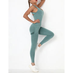 Green Back-Criss Seamless Yoga One Piece Jumpsuit TQE91567-9