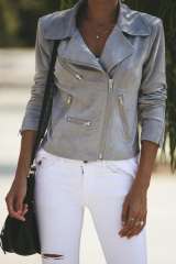 Light Gray Zipped Notch Collar Short Jacket LC85294-11