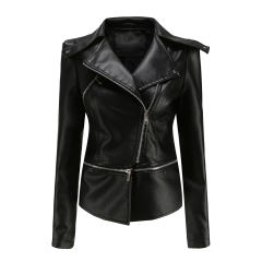 Black Removable Hem Leather PU Leather Jacket TQK280125-2