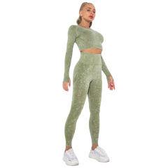 Army Green Nylon Seamless Long Sleeve Pant Yoga Set TQE91361-27