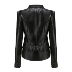 Black Removable Hem Leather PU Leather Jacket TQK280125-2