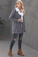 Gray Lapel Collar Button Fleece Jacket LC8511336-11