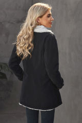 Black Lapel Collar Button Fleece Jacket LC8511336-2