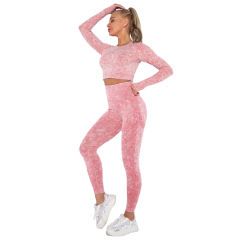 Red Nylon Seamless Long Sleeve Pant Yoga Set TQE91361-3