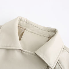 Beige Zipper & Bandage PU Leather Jacket TQK280142-46