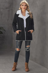 Black Lapel Collar Button Fleece Jacket LC8511336-2