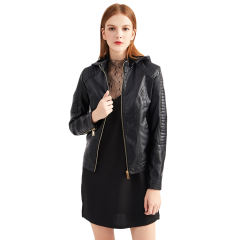 Black Fleece Lined Plus Size PU Leather Jacket TQK280097-2