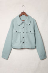 Sky Blue Waffle Knit Buttons Cropped Jacket with Pockets LC8512529-4