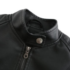 Black Slim Fit Stand Collar PU Motorcycle Jacket TQK280091-2