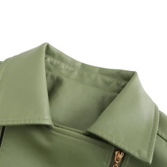 Light Green Turn Down Slim Fit PU Leather Jacket TQK280095-28