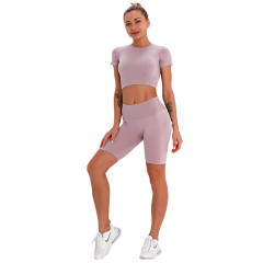 Light Purple Seamless Short Sleeve Yoga Sports Set TQE00138-38