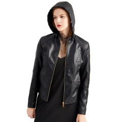 Black Fleece Lined Plus Size PU Leather Jacket TQK280097-2