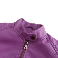 Purple Slim Fit Stand Collar PU Motorcycle Jacket TQK280091-8