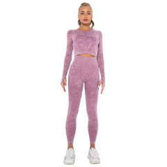 Wine Red Nylon Seamless Long Sleeve Pant Yoga Set TQE91361-103