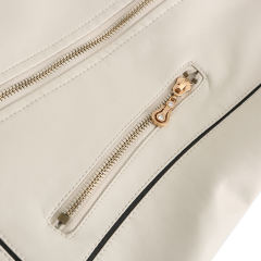 Beige Turn Down Slim Fit PU Leather Jacket TQK280095-46