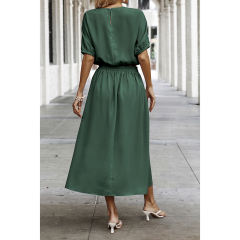 Dark Green Pleated Crop Top with Skirt Set TQX711094-36
