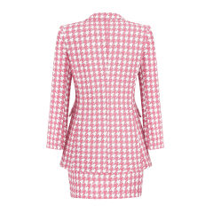 Pink Plaid Print Blazer and Button Split Skirt Set TQF711046-10