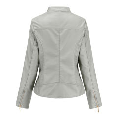 Gray Classic Style Stand Collar PU Leather Jacket TQK280092-11