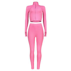 Rosy Cotton Blend Zipper Datail Long Sleeve Top with Pant Set TQK710132-6