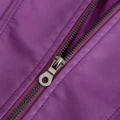 Purple Slim Fit Stand Collar PU Motorcycle Jacket TQK280091-8