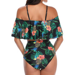 Green Palm Tree Leaf Print High Waist Bikini Swimsuit