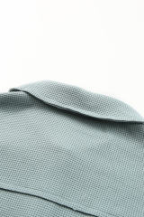 Sky Blue Waffle Knit Buttons Cropped Jacket with Pockets LC8512529-4
