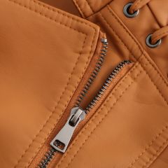 Camel Zipper Slim Fit Motorcycle PU Leather Jacket TQK280090-58
