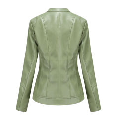 Light Green Stand Collar Zipper Detail PU Leather Jacket TQK280094-28