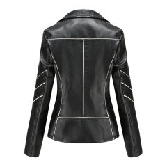 Black Turn Down Slim Fit PU Leather Jacket TQK280095-2