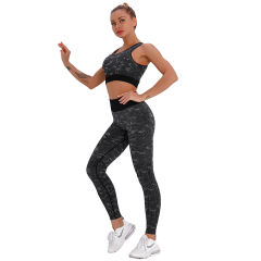 Black Camo Print Sports Bra with High Waist Pant Set TQE00132-2
