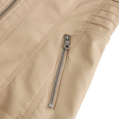 Apricot Removable Hooded Washed PU Leather Jacket TQK280096-18