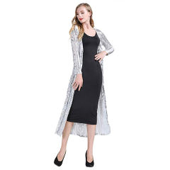 Silver Sequined Perspective Long Cardigan TQK280045-13