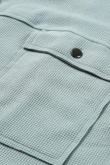 Sky Blue Waffle Knit Buttons Cropped Jacket with Pockets LC8512529-4