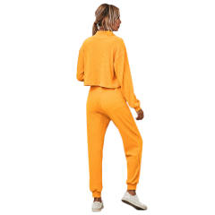 Yellow Zipper Up Leopard Detail Sweatshirt with Pant Set TQK710222-7
