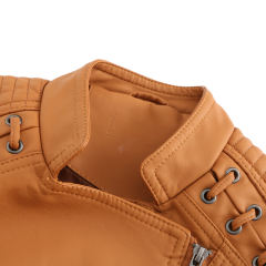 Camel Zipper Slim Fit Motorcycle PU Leather Jacket TQK280090-58