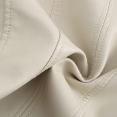 Beige Stand Collar Zipper Detail PU Leather Jacket TQK280094-46