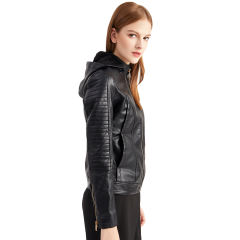 Black Fleece Lined Plus Size PU Leather Jacket TQK280097-2