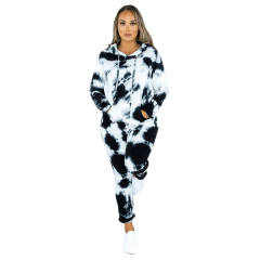 Black Tie Dye Print Hoodies with Pant Set TQK710224-2