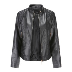 Black Classic Style Stand Collar PU Leather Jacket TQK280092-2