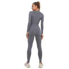 Gray Seamless Long Sleeve Yoga Sports Set TQE00135-11