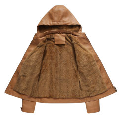 Camel Fleece Lined Plus Size PU Leather Jacket TQK280097-58