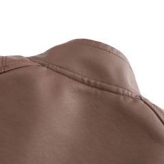 Coffee Slim Fit Stand Collar PU Motorcycle Jacket TQK280091-15