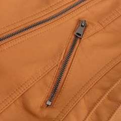 Camel Zipper Slim Fit Motorcycle PU Leather Jacket TQK280090-58